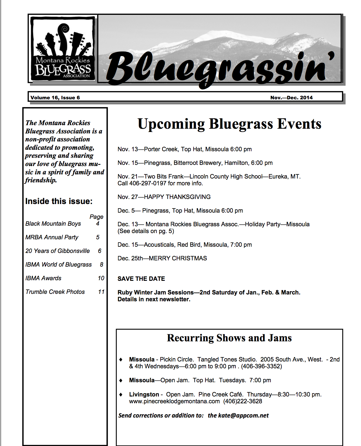 Cover of Nov-Dec 2014 Newsletter